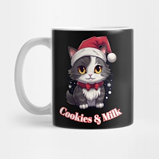 Cookies & Milk - Christmas Cat - Winter Holiday Graphic Quote Mug